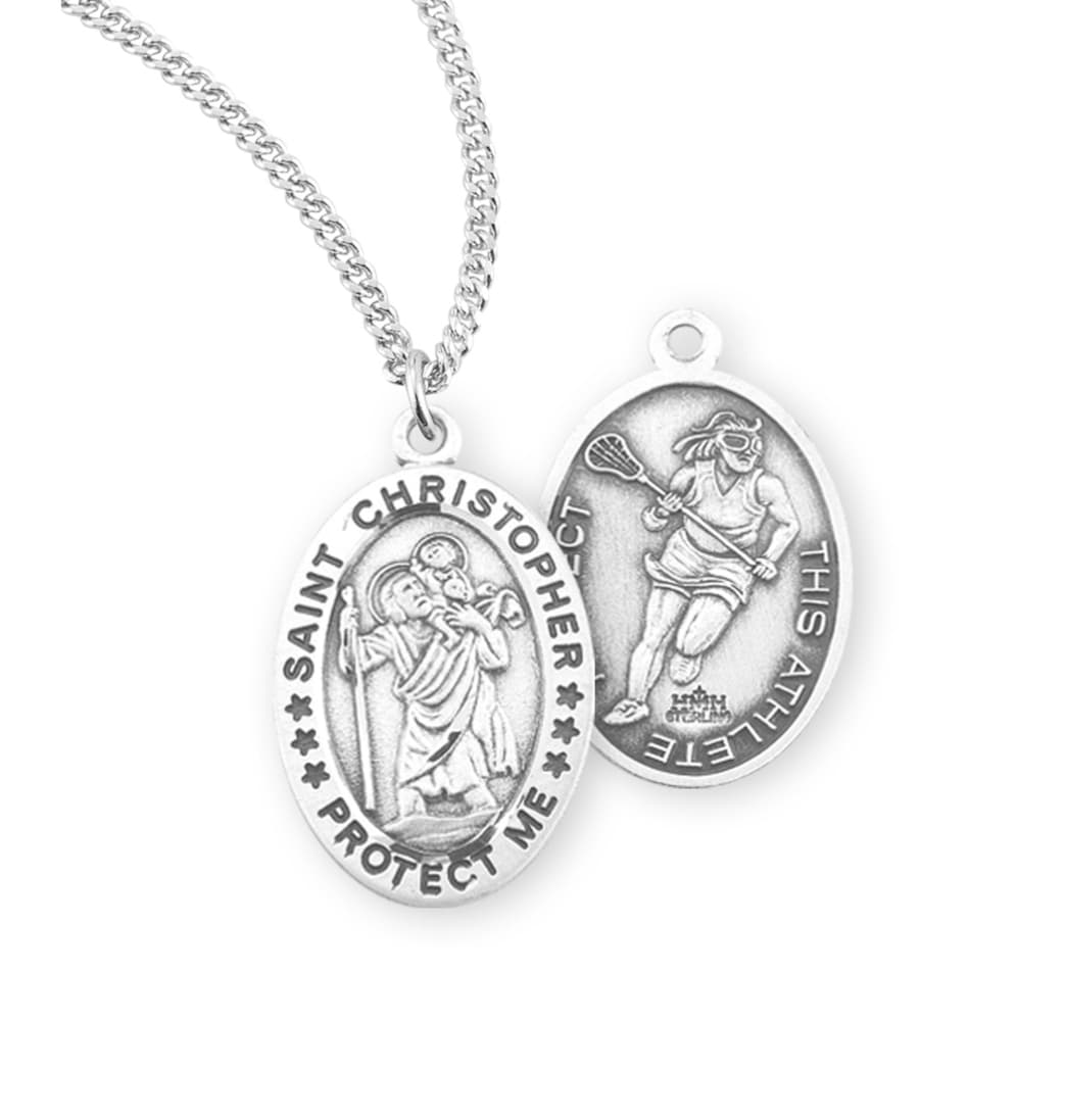 HMH Religious St Christopher Sterling Female Lacrosse Medal with Chain,