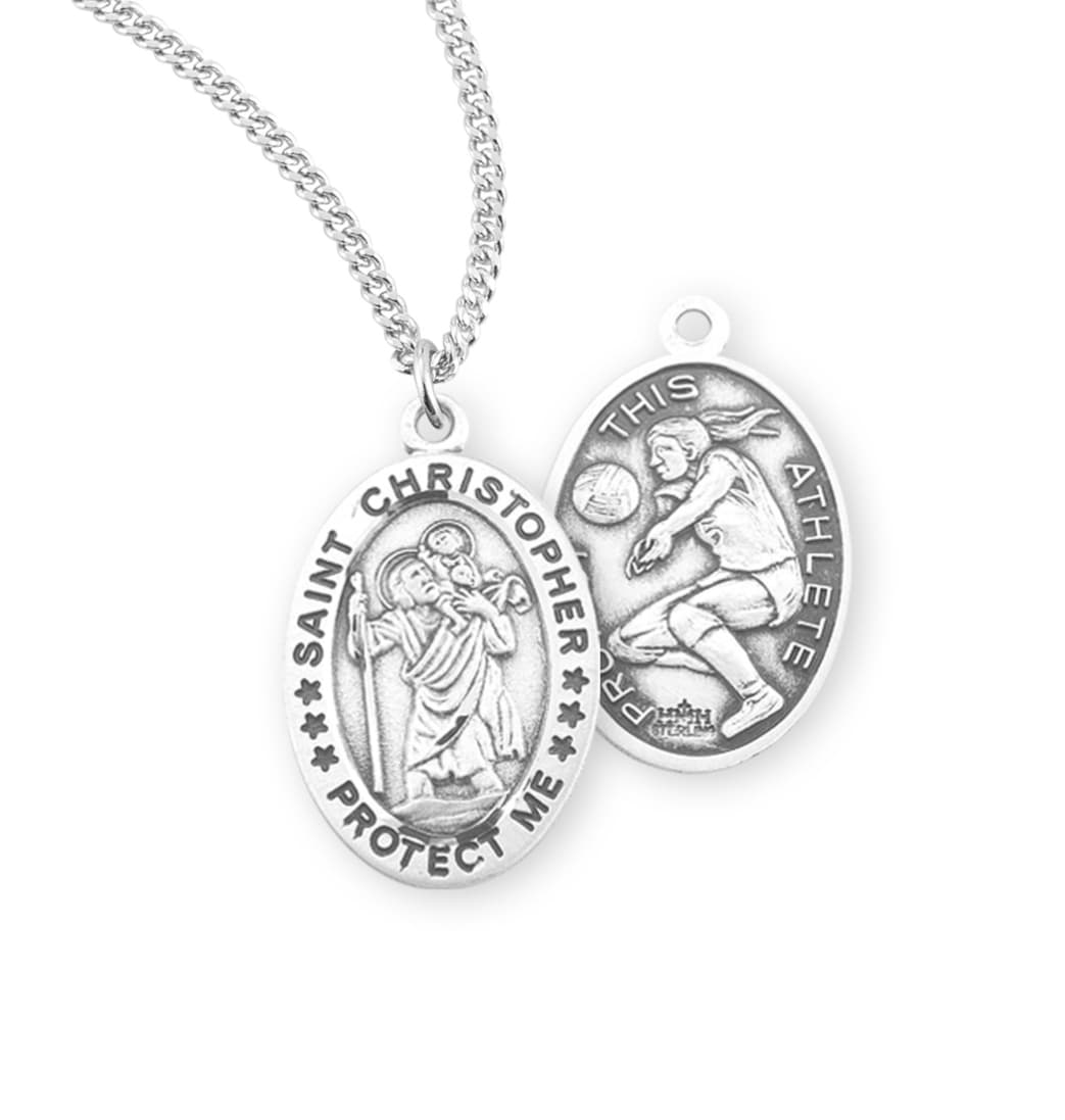 HMH Religious St Christopher Sterling Female Volleyball Medal with Chain,