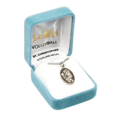 St. Christopher Girl's Volleyball Round Sterling Silver Medal Necklace in Gift Box, HMH Religious