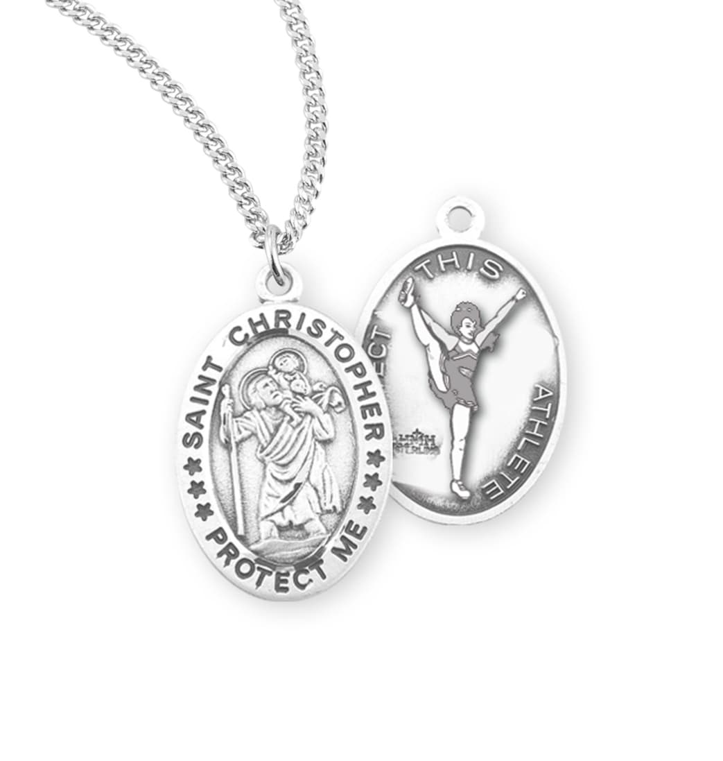 HMH Religious St Christopher Sterling Female Cheerleader Medal Necklace,