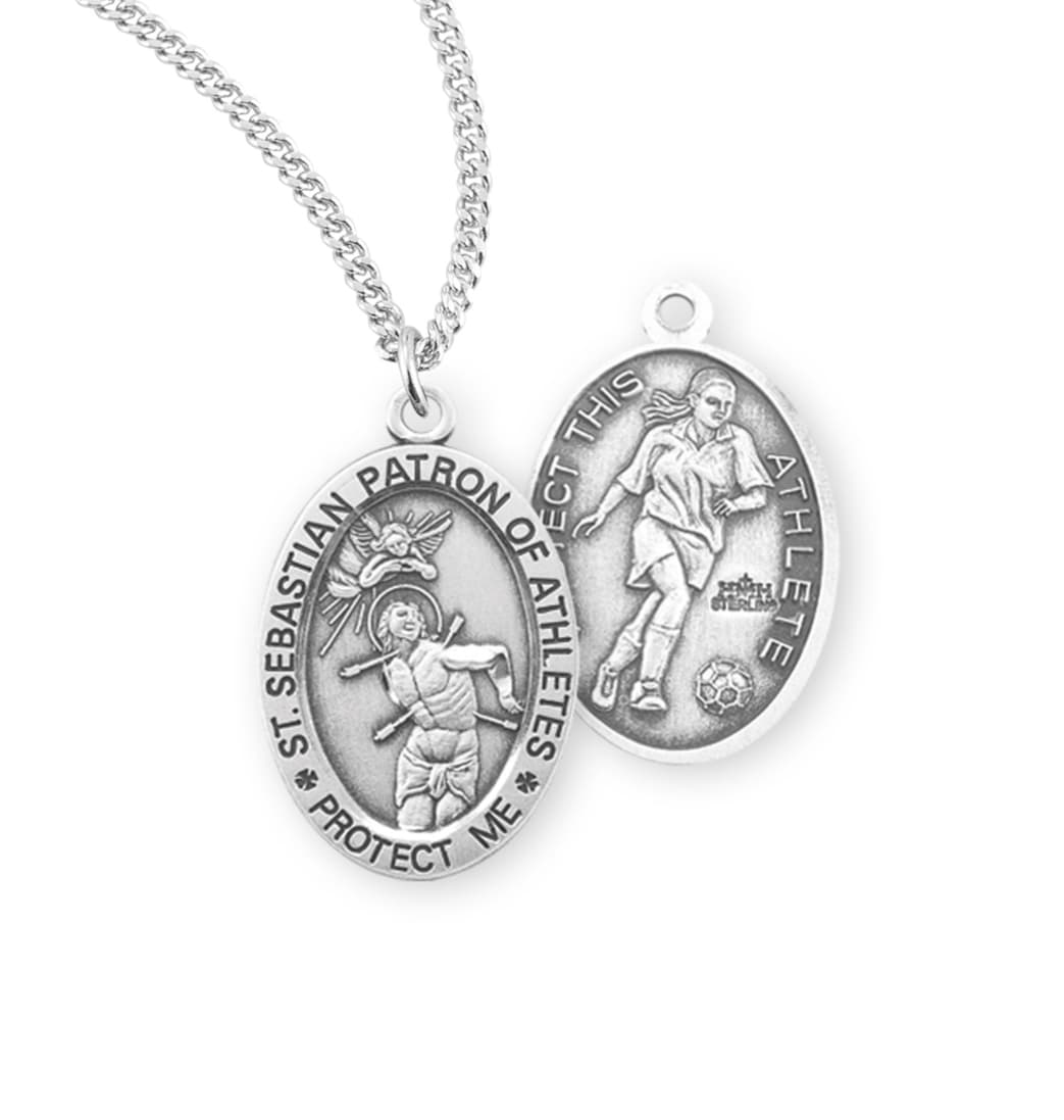 HMH Religious St Sebastian Sterling Female Soccer Medal with Chain,