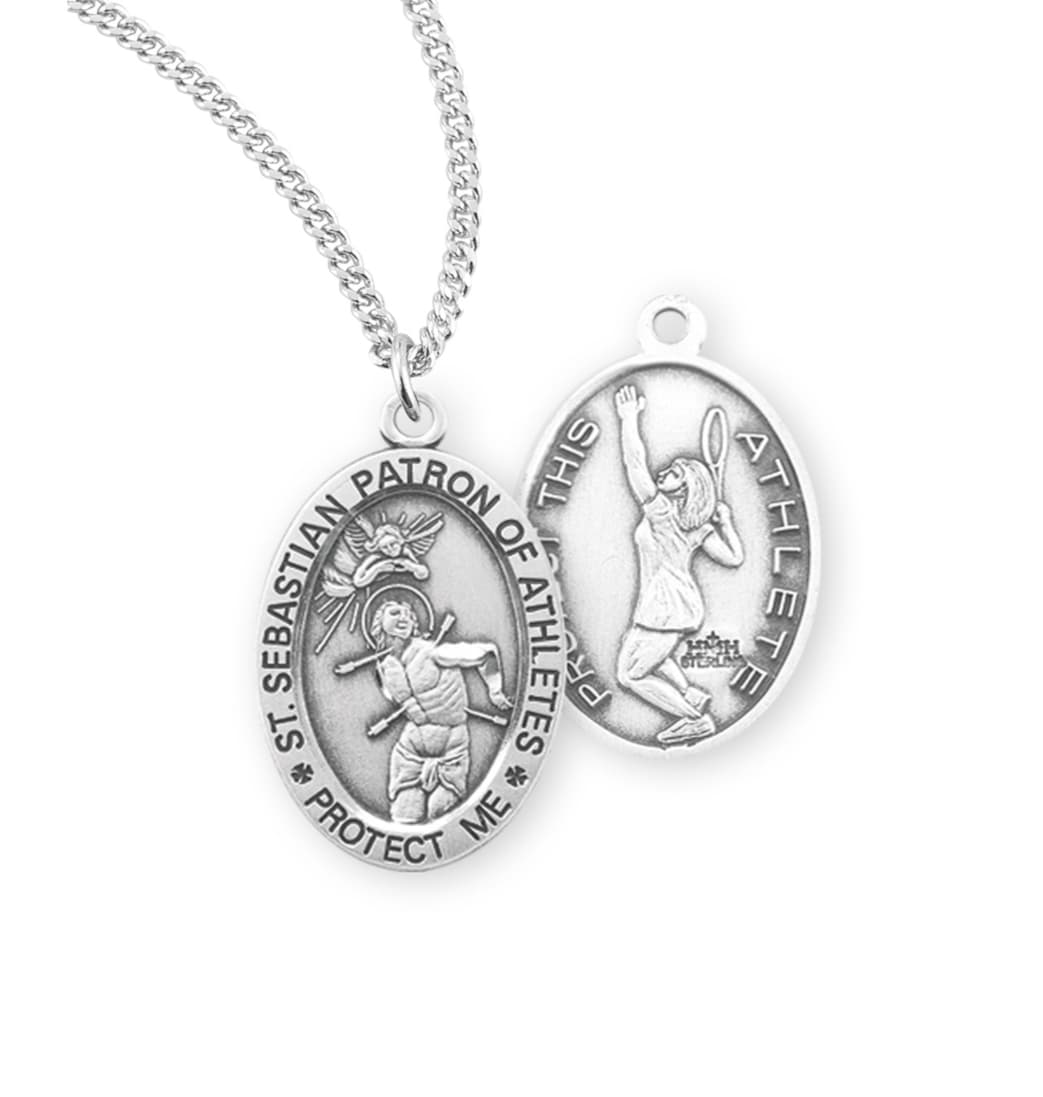 HMH Religious St Sebastian Sterling Female Tennis Medal Necklace,