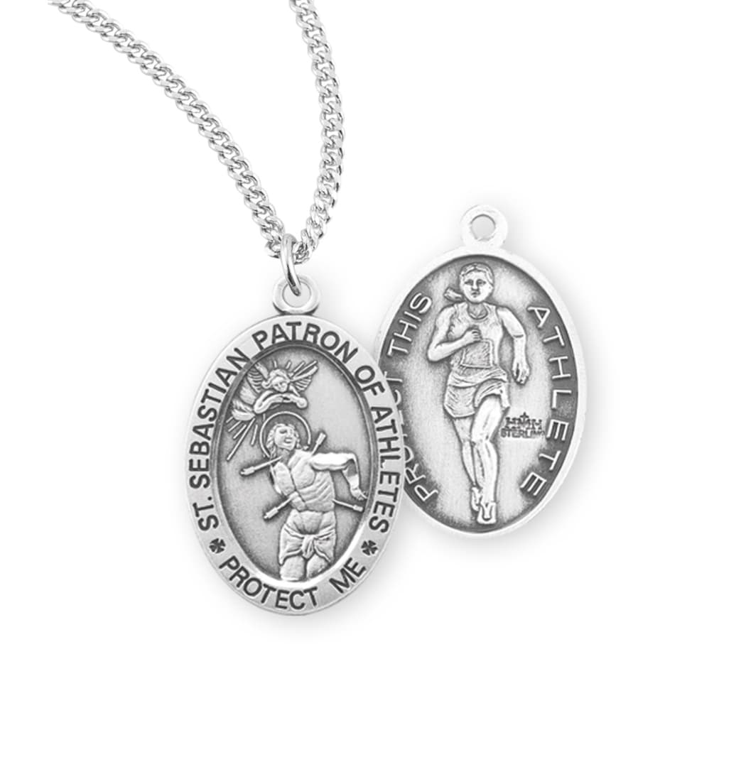 HMH Religious St Sebastian Sterling Female Track and Field Medal Necklace,