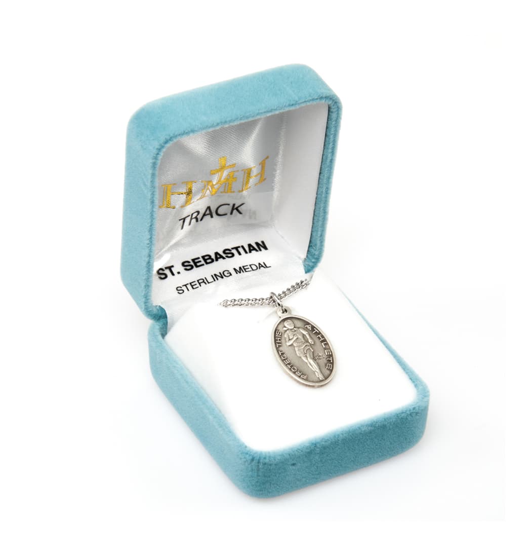 HMH Religious St Sebastian Sterling Female Track and Field Medal in Gift Box,