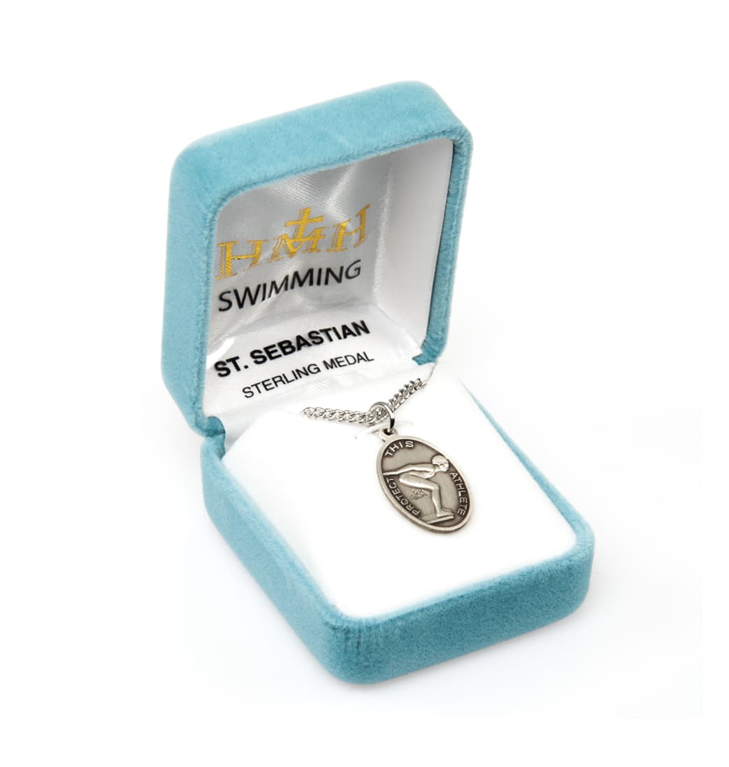 HMH Religious St Sebastian Sterling Female Swimming Medal in Gift Box,