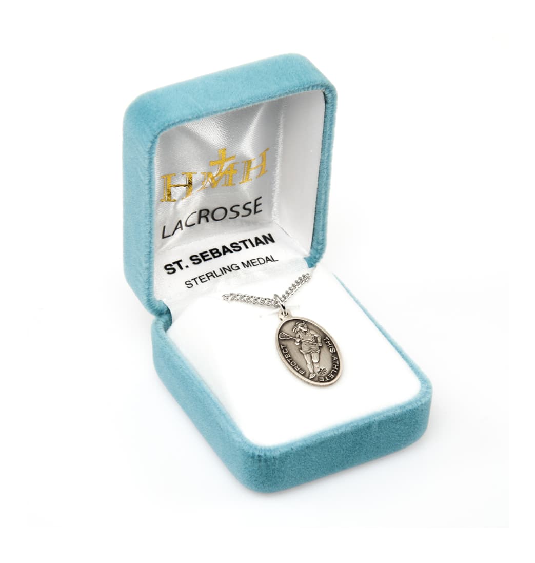 HMH Religious St Sebastian Sterling Female Lacrosse Medal in Gift Box,