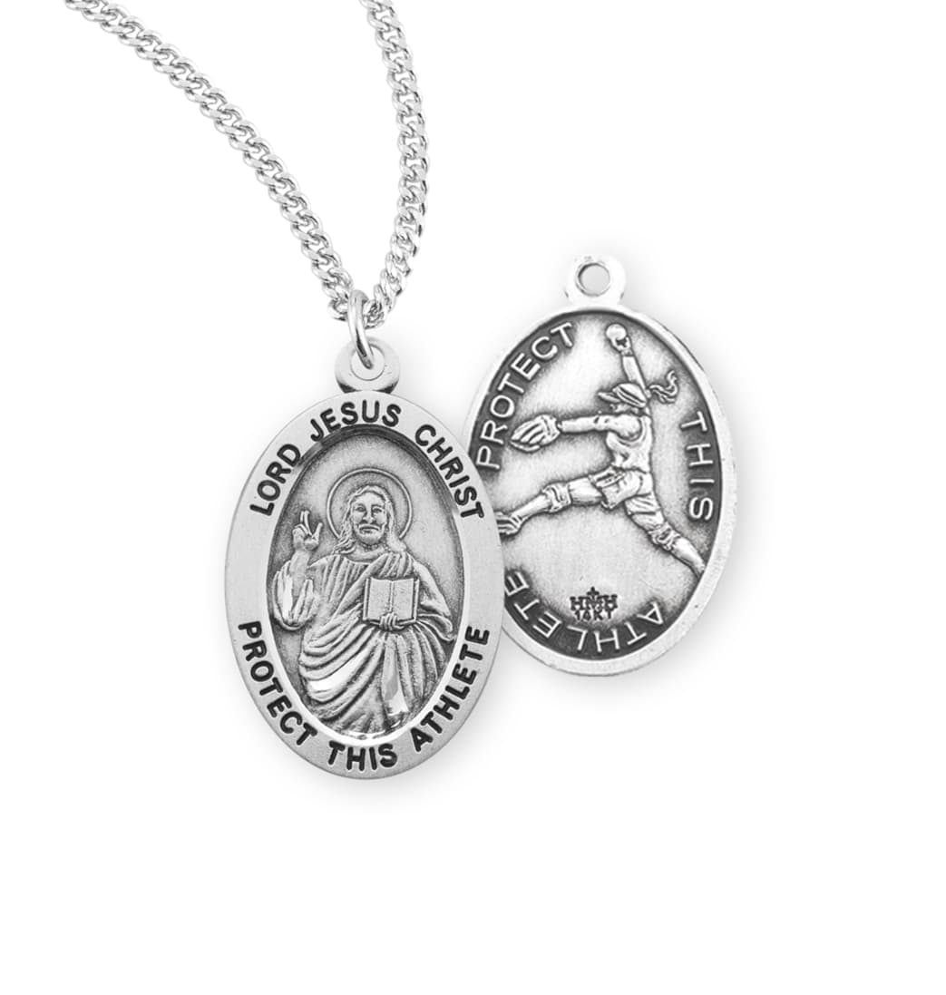 HMH Religious Lord Jesus Christ Sterling Female Softball Medal with Chain,