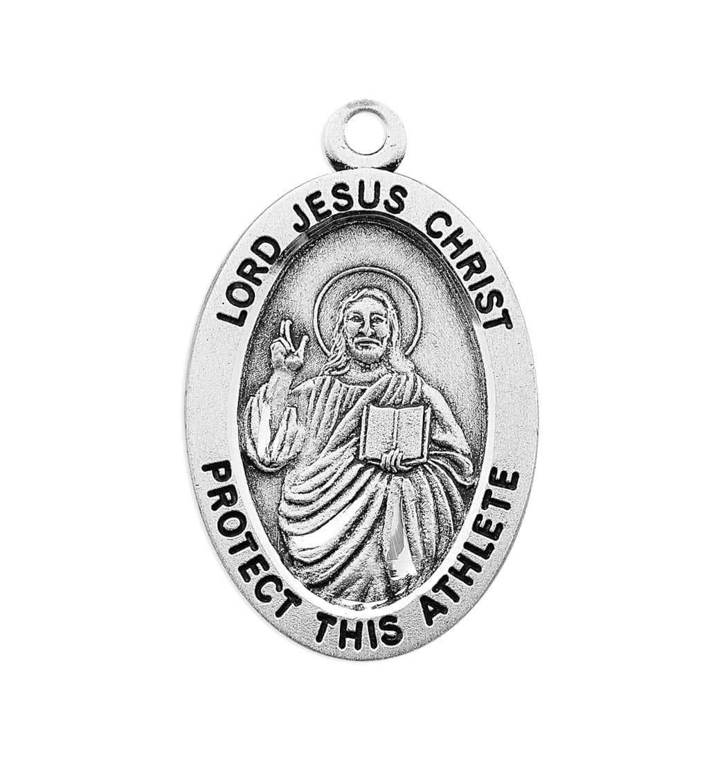 Back of HMH Religious Lord Jesus Christ Sterling Female Soccer Medal,