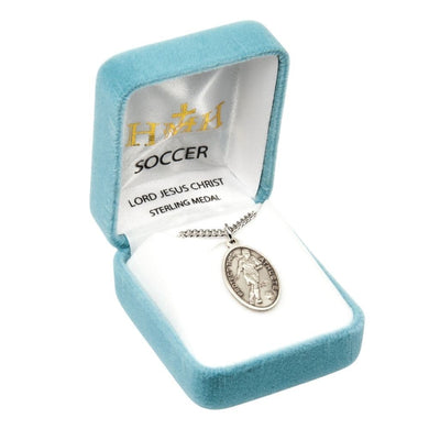 Lord Jesus Christ Sterling Female Soccer Medal in Box, HMH Religious