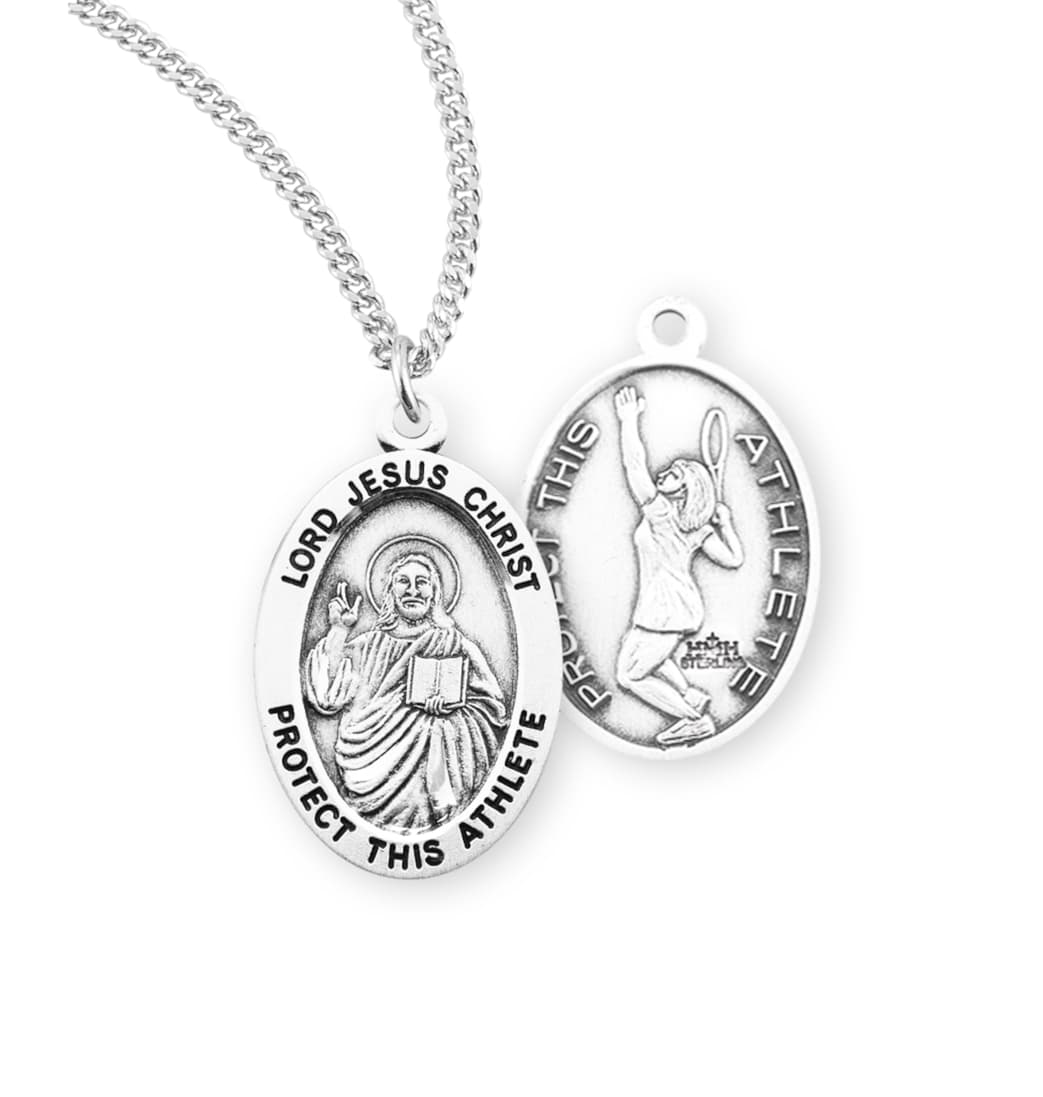 HMH Religious Lord Jesus Christ Sterling Female Tennis Medal with Chain,