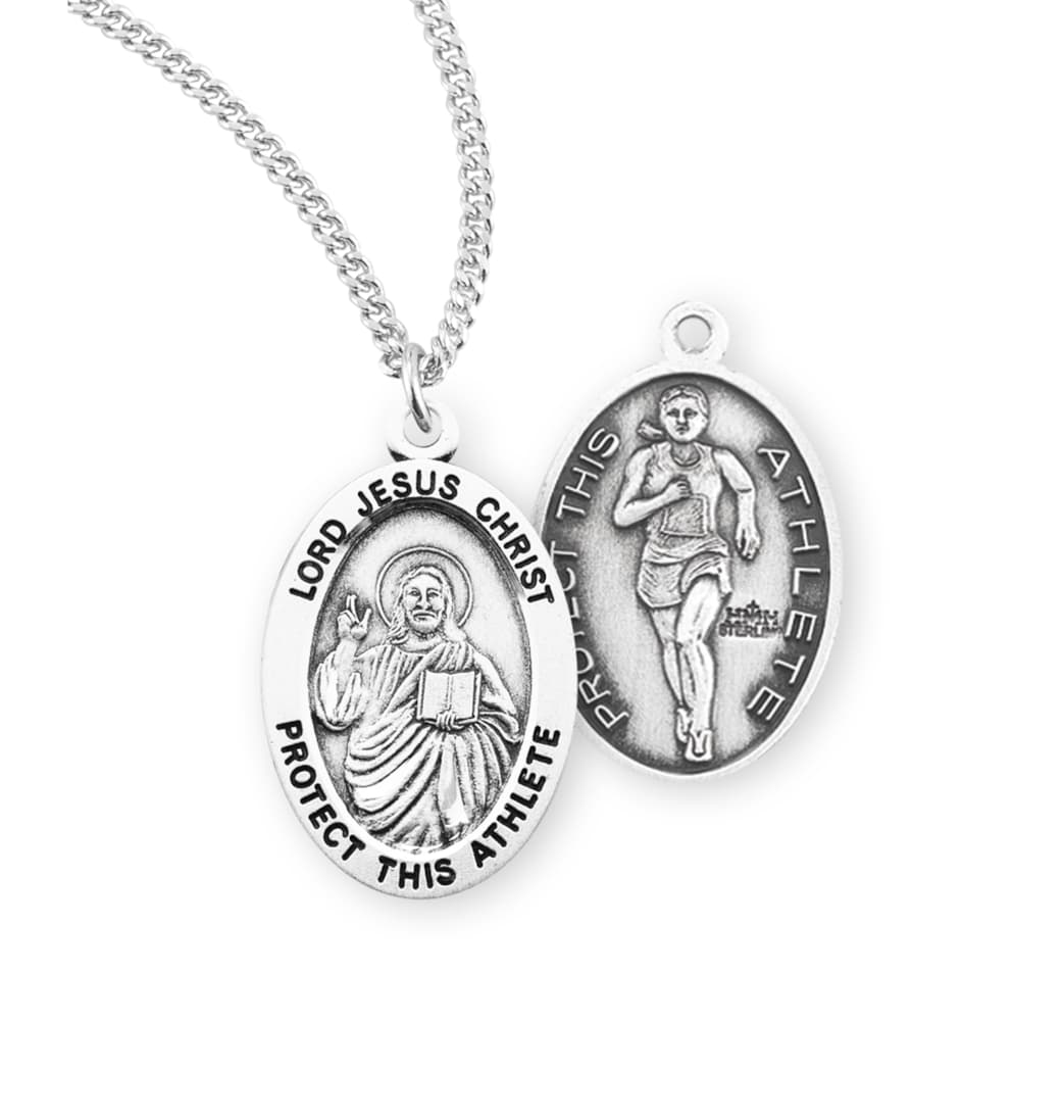 HMH Religious Lord Jesus Christ Sterling Female Track Medal with Chain,