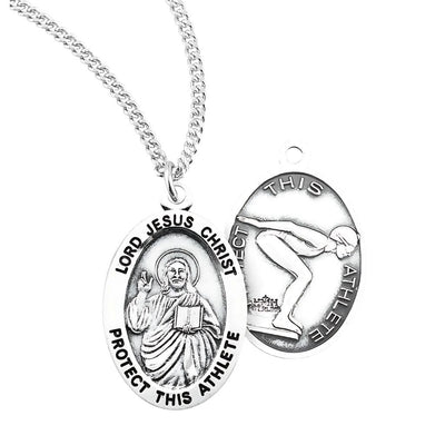 Lord Jesus Christ Sterling Female Swimming Medal with Chain, HMH Religious