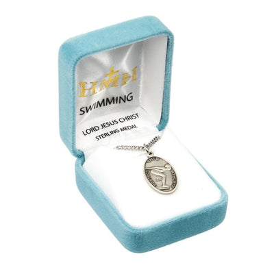 Lord Jesus Christ Sterling Female Swimming Medal in Gift Box, HMH Religious