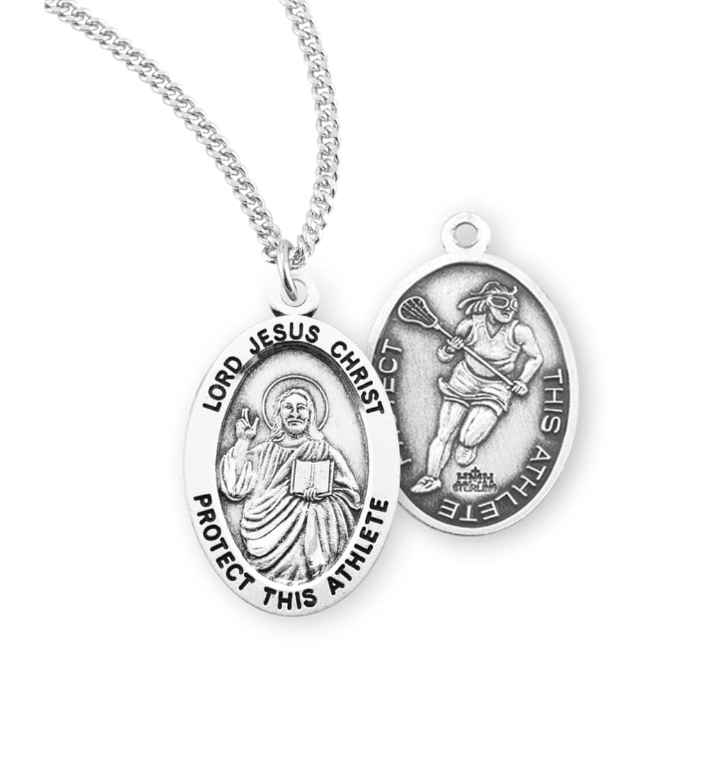 HMH Religious Lord Jesus Christ Sterling Female Lacrosse Medal with Chain,