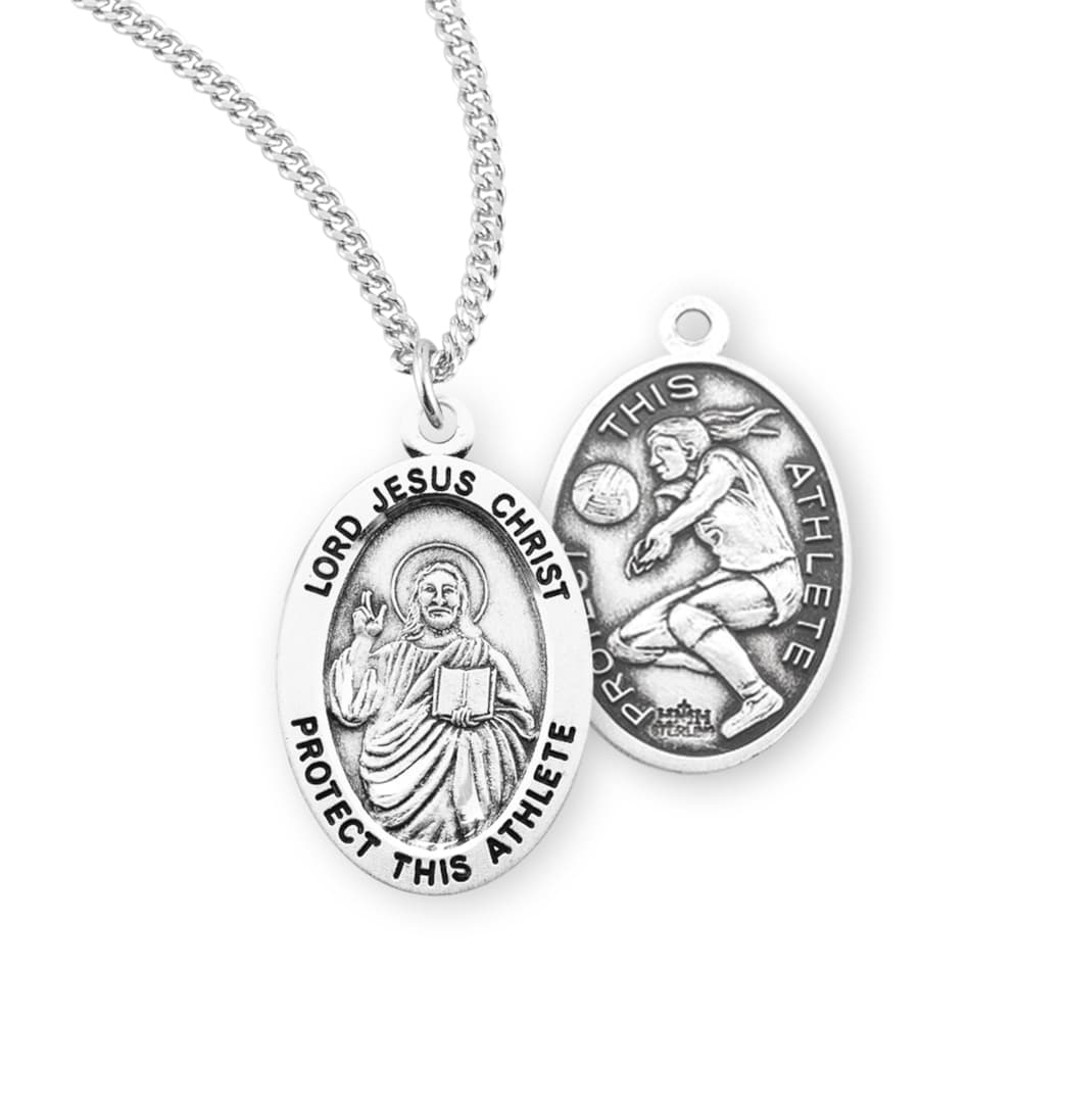 HMH Religious Lord Jesus Christ Sterling Female Volleyball Medal with Chain,