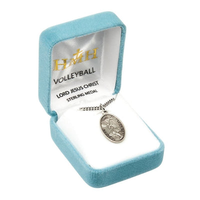 Jesus Christ Girl's Volleyball Round Sterling Silver Medal Necklace in Gift Box, HMH Religious
