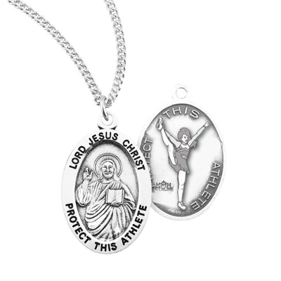Jesus Christ Girl's Cheerleading Round Sterling Silver Medal Necklace with Chain, HMH Religious