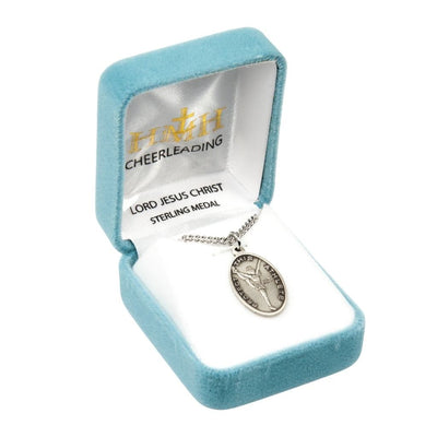 Jesus Christ Girl's Cheerleading Round Sterling Silver Medal Necklace in Gift Box, HMH Religious