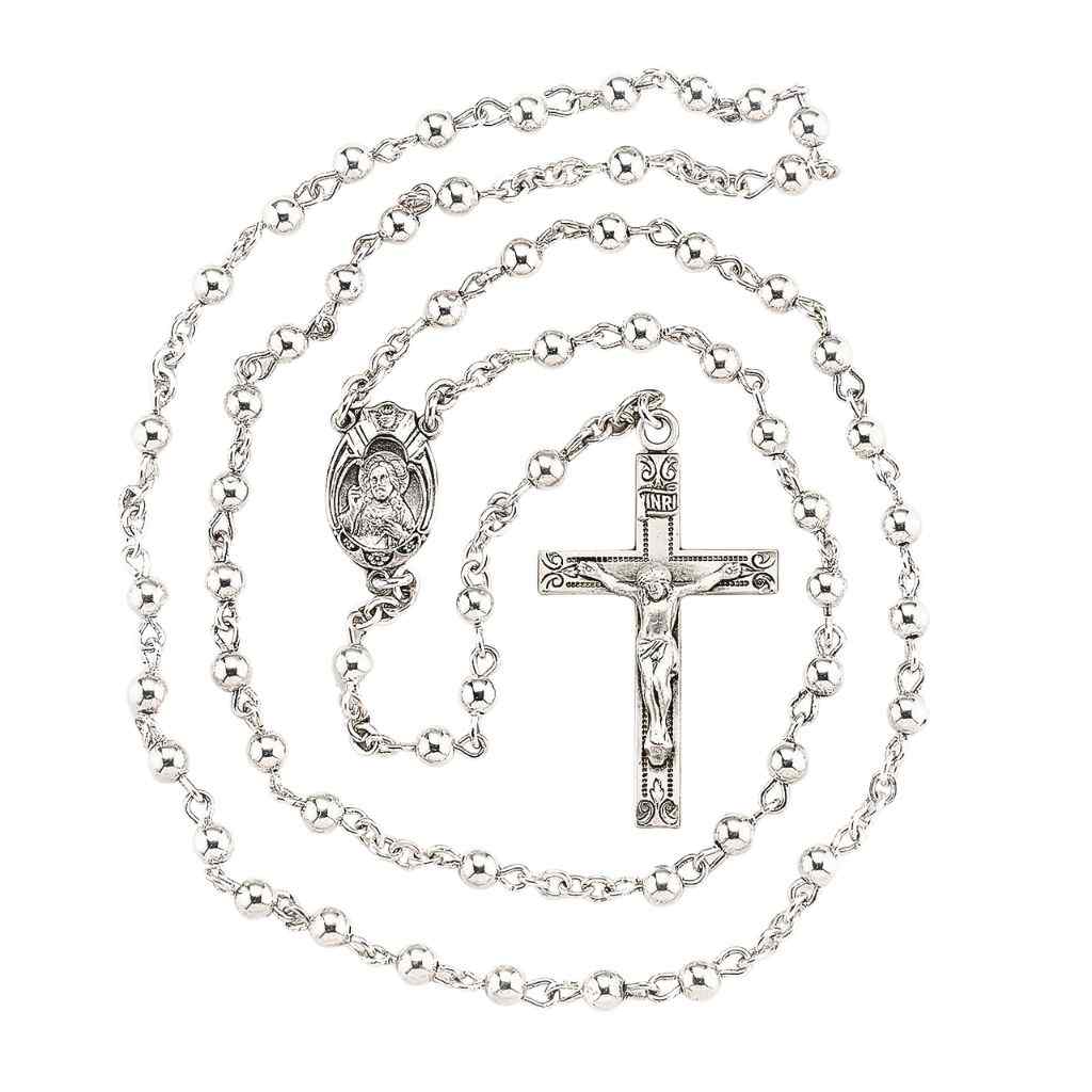Sacred Heart of Jesus Scapular Center Rosary with INRI crucifix and high polished 4mm sterling silver round beads (view 2)
