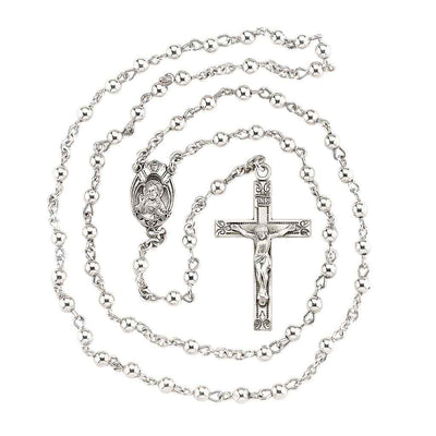Sacred Heart of Jesus Scapular Center Rosary with INRI crucifix and high polished 4mm sterling silver round beads (view 2)