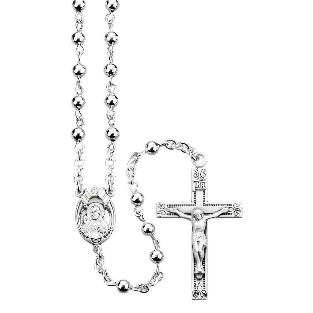 Sacred Heart of Jesus Scapular Center Rosary with INRI crucifix and high polished 4mm sterling silver round beads (view 1)