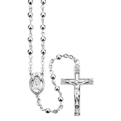 Sacred Heart of Jesus Scapular Center Rosary with INRI crucifix and high polished 4mm sterling silver round beads (view 1)