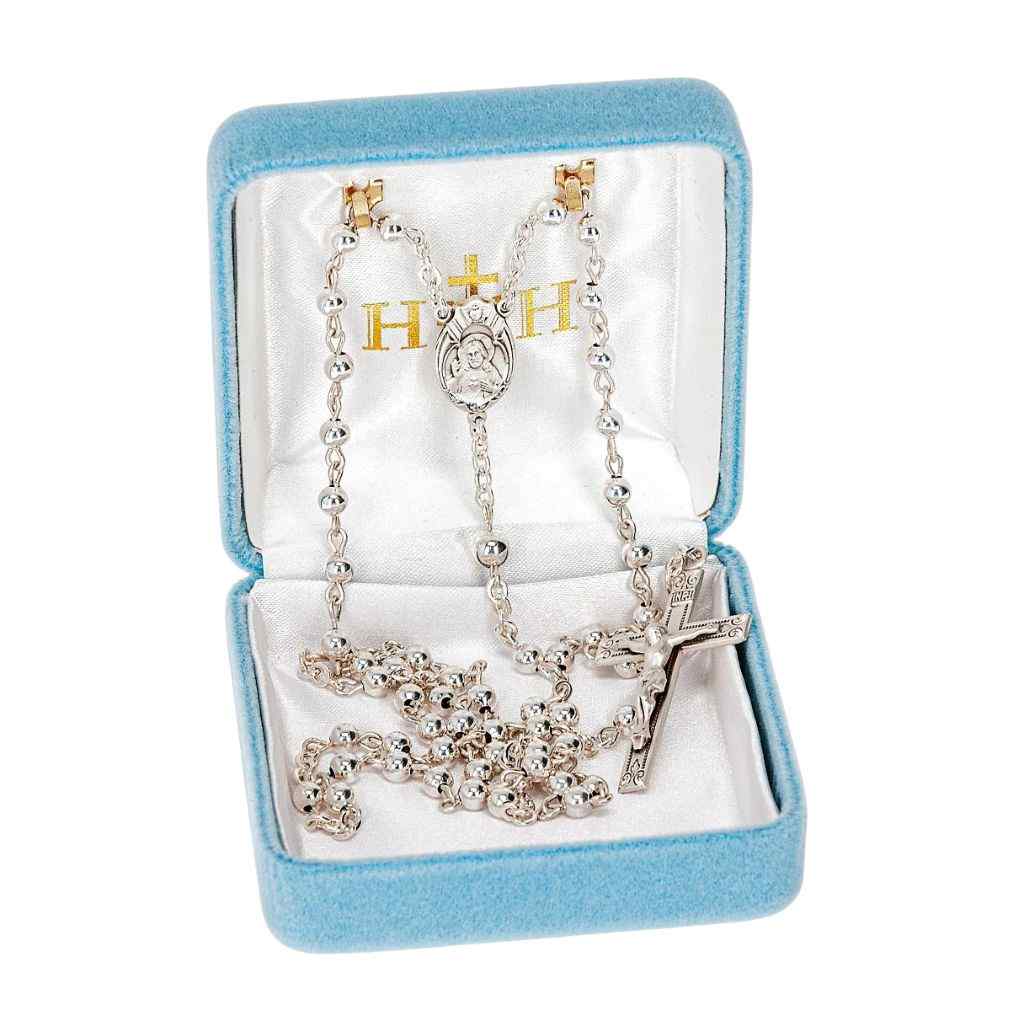 Sacred Heart of Jesus Scapular Center Rosary with INRI crucifix and high polished 4mm sterling silver round beads in gift box (view 13)
