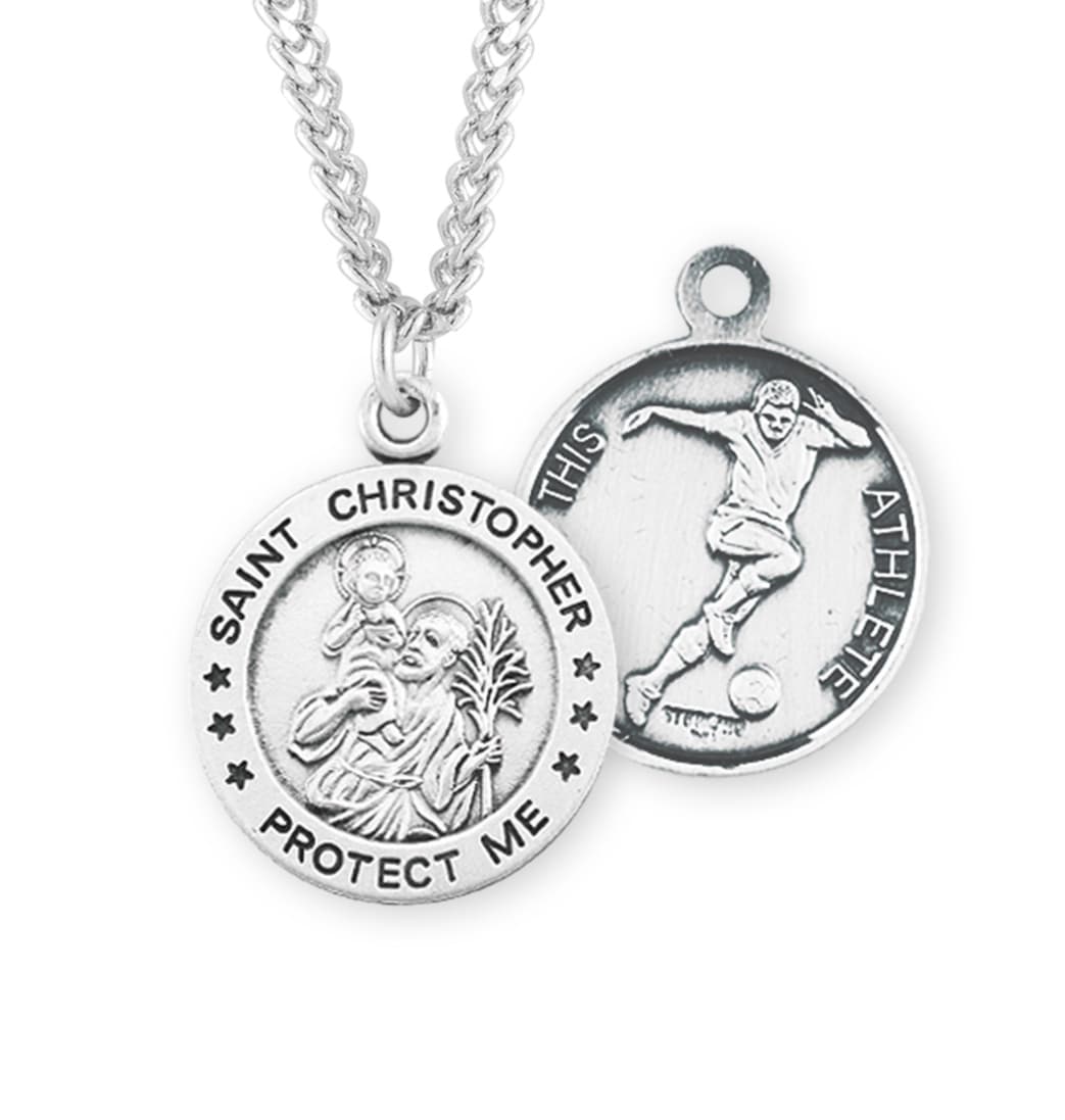 HMH Religious St Christopher Round Sterling Silver Soccer Medal,