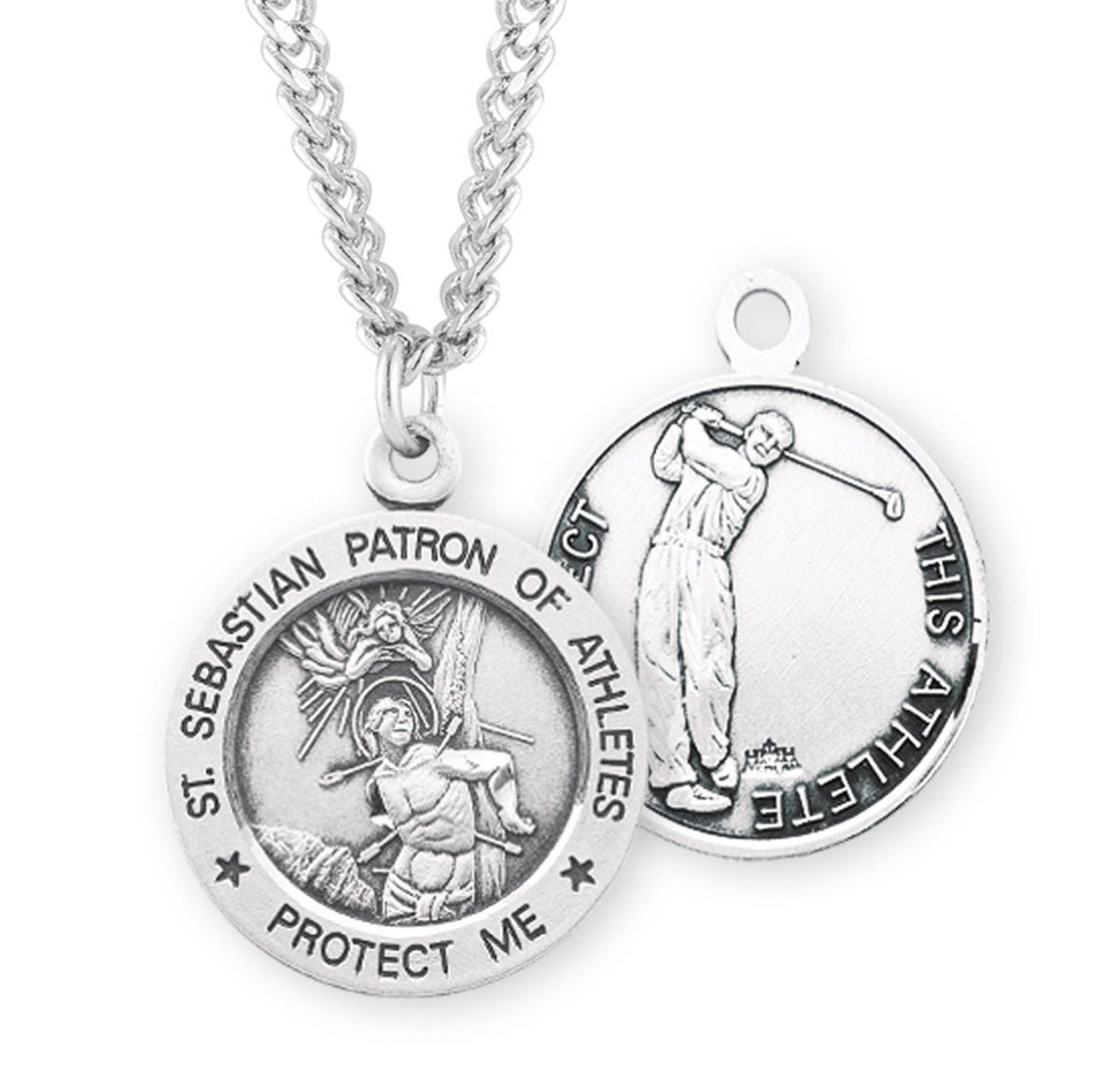 St Sebastian Round Sterling Silver Golf Male Athlete Medal