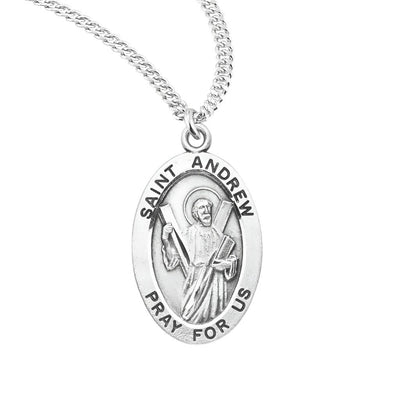 St. Andrew oval sterling silver medal with a X shaped cross he was crucified on, HMH Religious