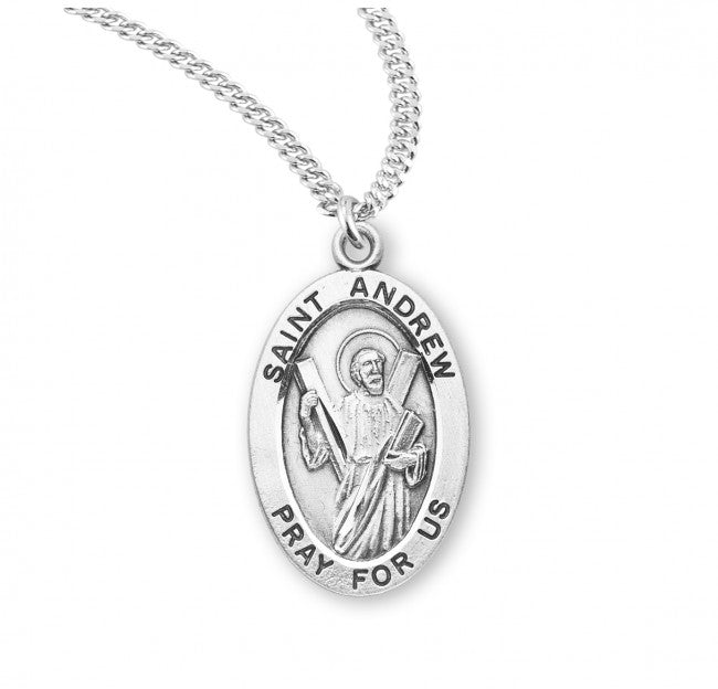 HMH Religious St Andrew Oval Sterling Silver Medal Necklace