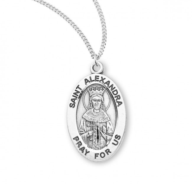 HMH Religious St Alexandra Oval Sterling Silver Medal Necklace