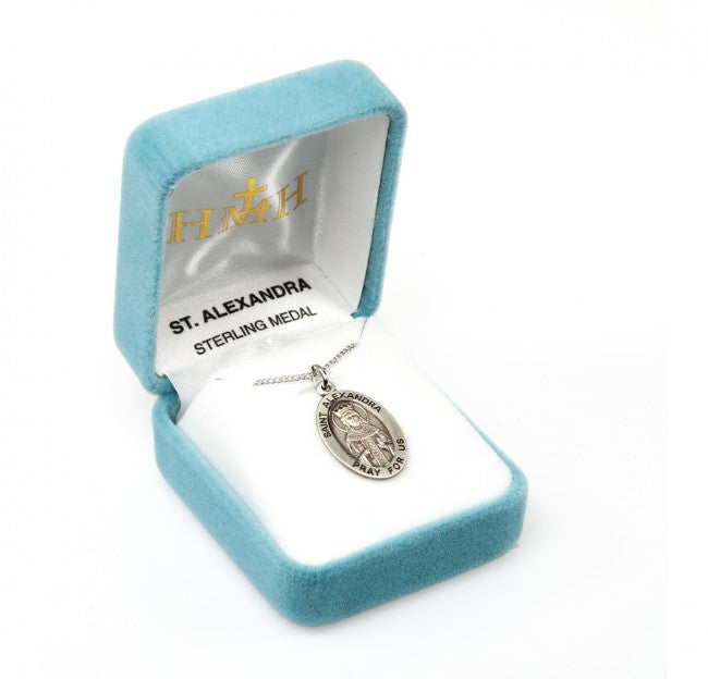 HMH Religious St Alexandra Oval Sterling Silver Medal Necklace