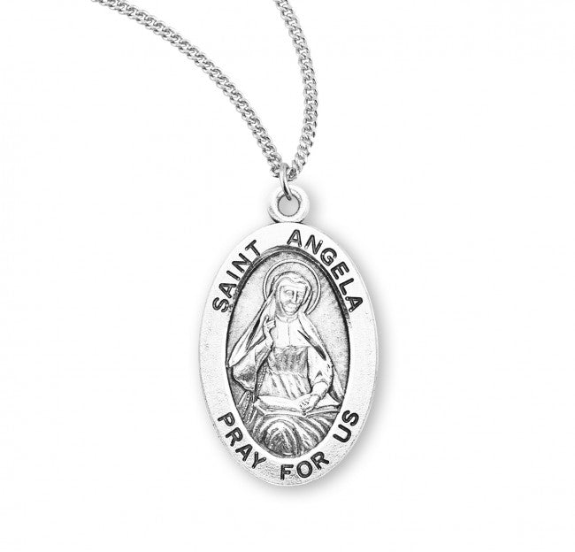 HMH Religious St Angela Oval Sterling Silver Medal Necklace