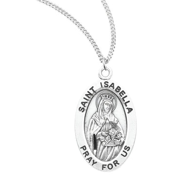 St. Isabella oval sterling silver medal with a basket of food and coins, HMH Religious