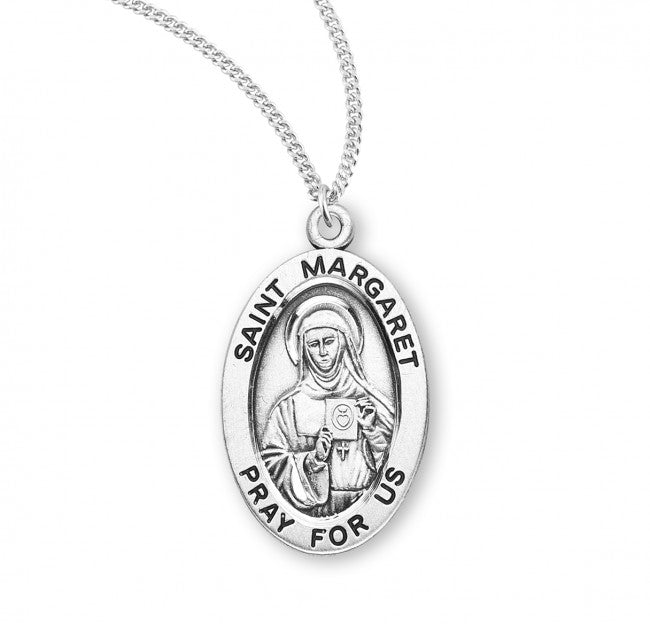 St Margaret Mary Alacoque Oval Sterling Silver Medal Necklace,