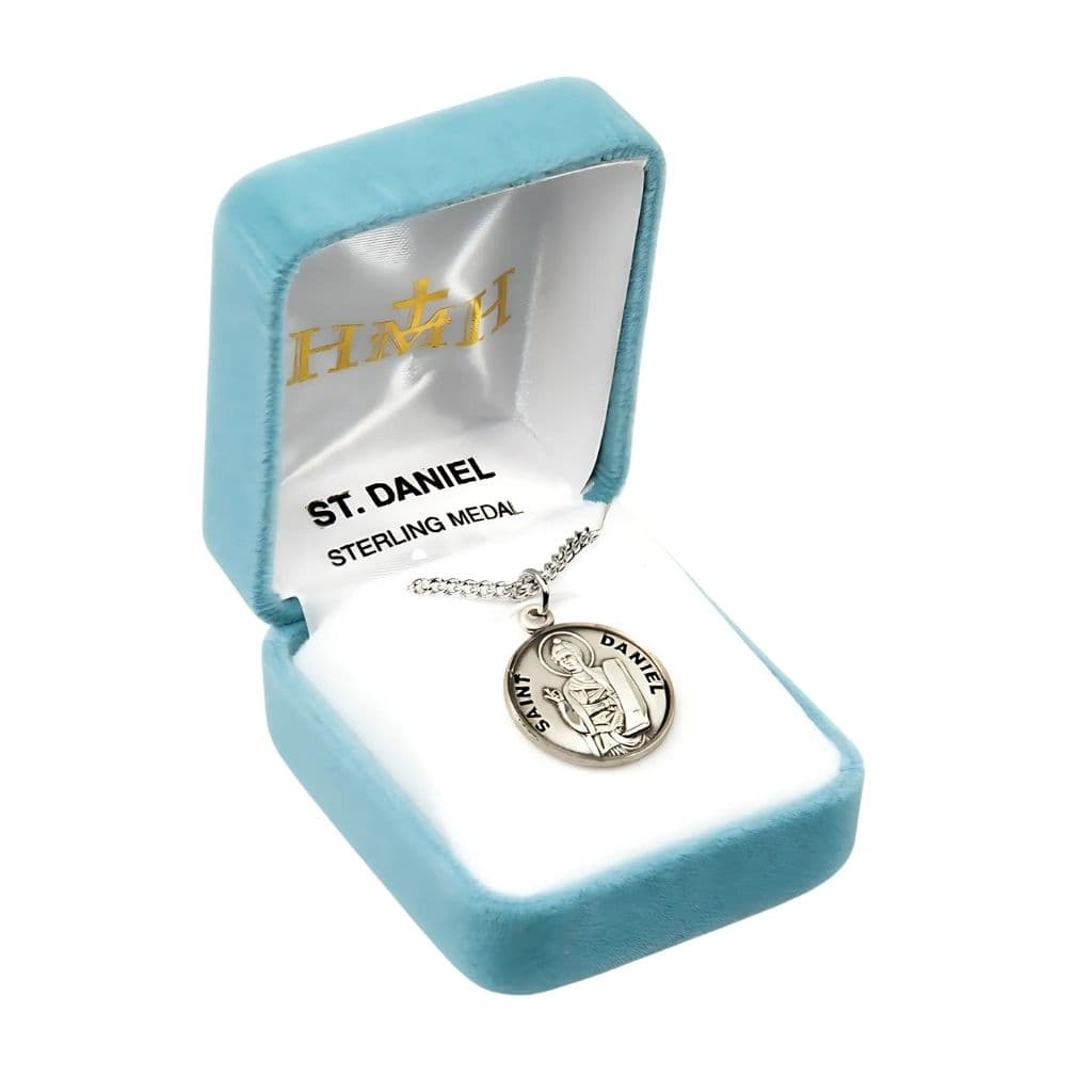 St. Daniel Round Sterling Silver Medal with Chain in Gift Box,