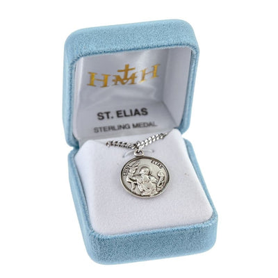 St. Elias sterling silver medal with 20" Chain in gift box, HMH Religious