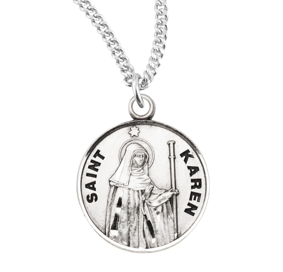 HMH Religious St Karen Round Sterling Silver Medal with Chain,