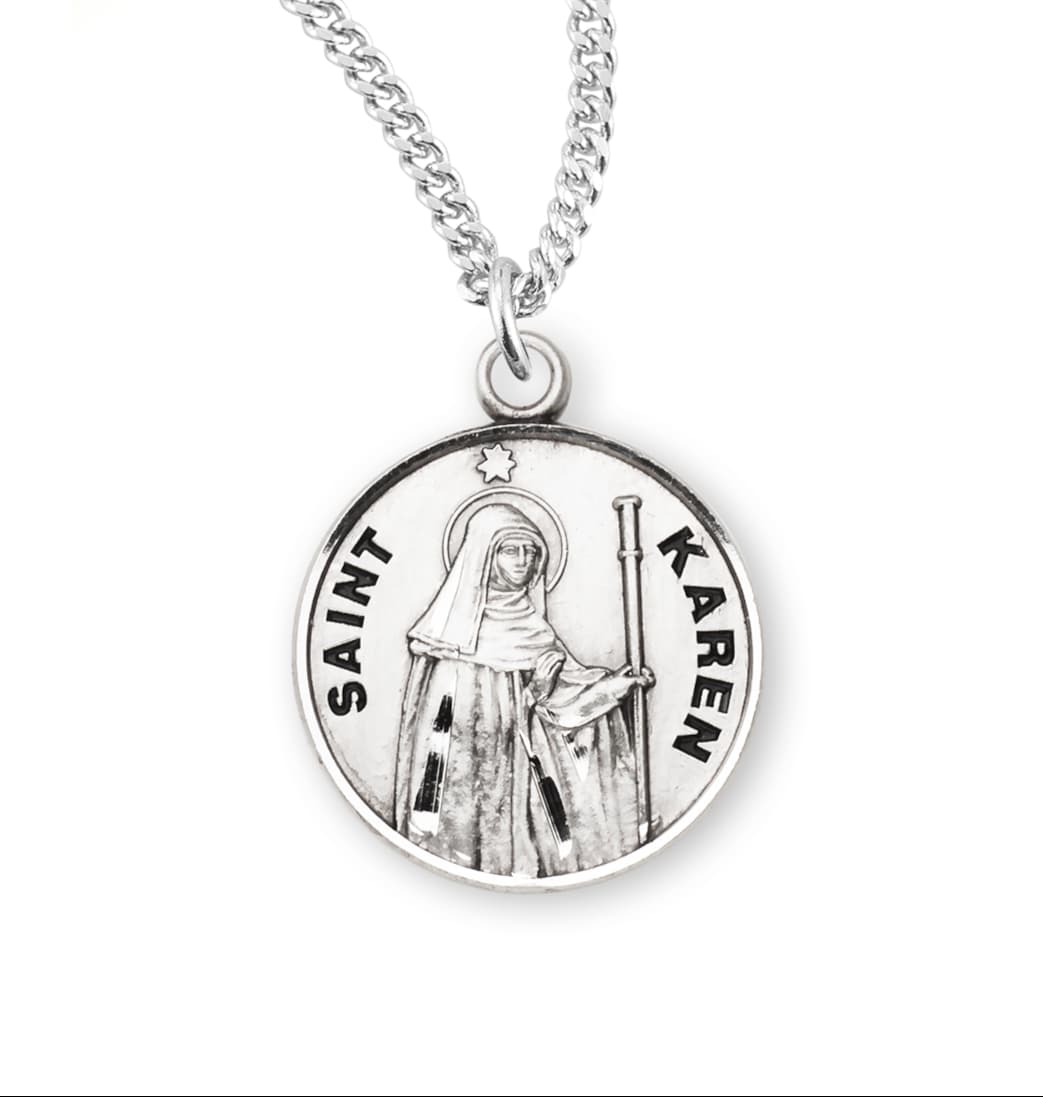 HMH Religious St Karen Round Sterling Silver Medal,