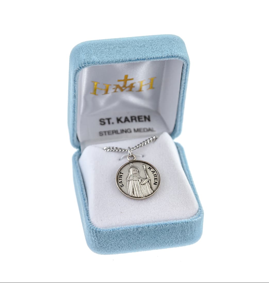 HMH Religious St Karen Round Sterling Silver Medal in Gift Box,