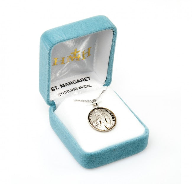 St Margaret Mary Alacoque Round Sterling Silver Medal in box,