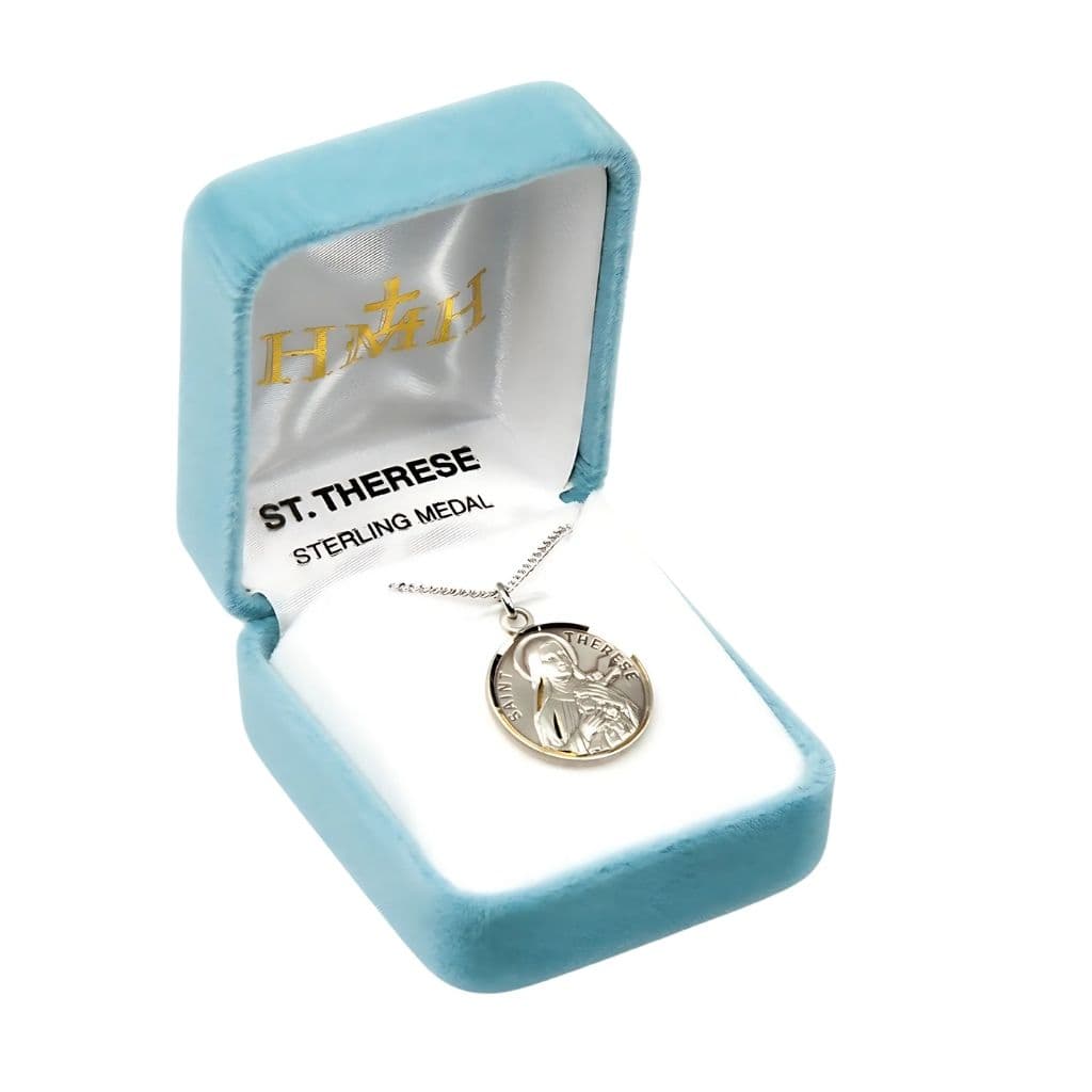 St. Therese of Lisieux sterling silver medal with 18" chain by HMH Religious in gift box,