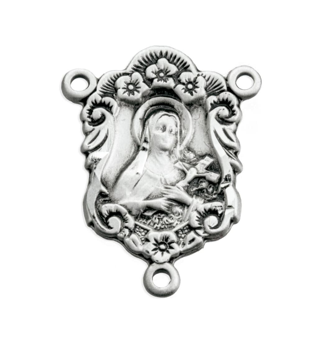 HMH Religious St Therese Floral Sterling Silver Rosary Center,