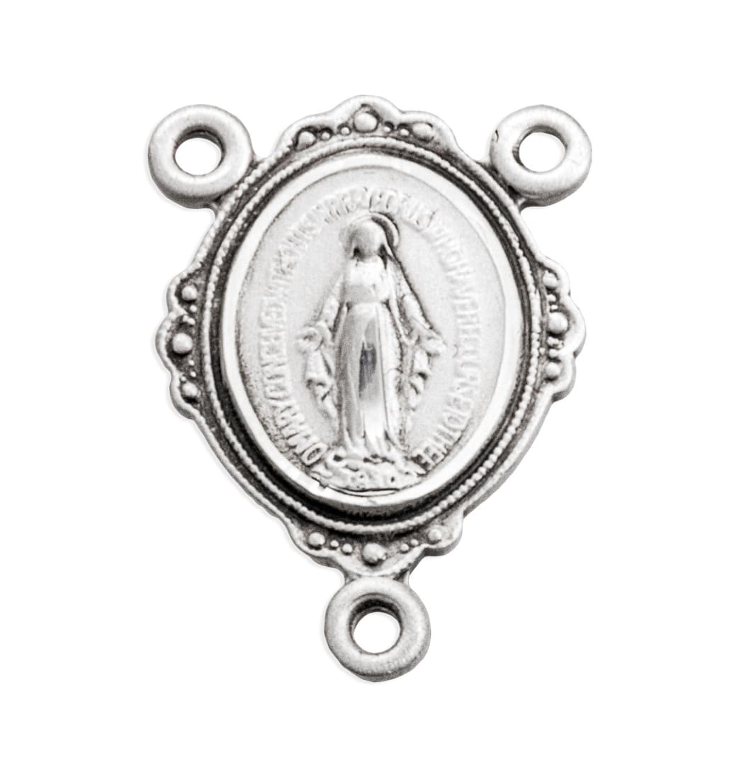 Fancy Oval Miraculous Medal Sterling Silver Rosary Center Part