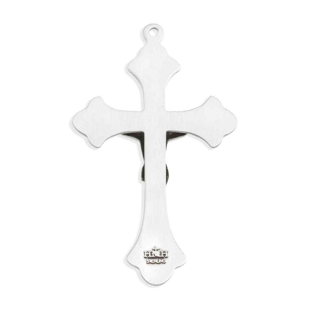 Back of the Blue Epoxy Flared Detailed Sterling Silver Crucifix Rosary Part
