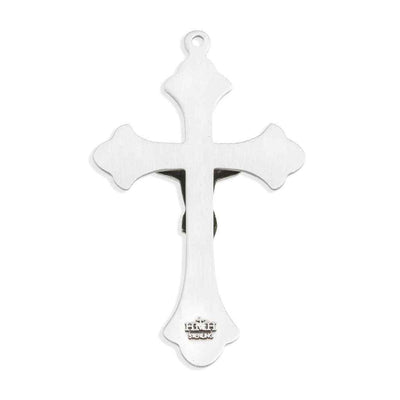 The back of the Ruby Red  Epoxy Flared Detailed Sterling Silver Crucifix Rosary Part