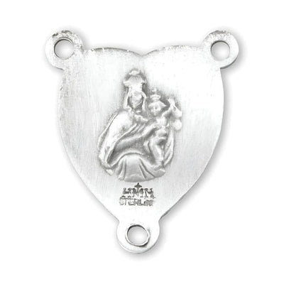 Back of Heart Head of Christ Centerpiece Rosary Part in Sterling Silver with Our Lady of Mount Carmel, HMH Religious