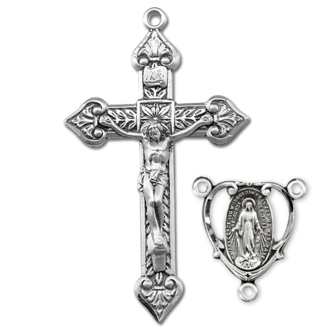 Rosary Parts, Heart designed Crucifix,Heart Shaped Miraculous Medal Centerpiece,