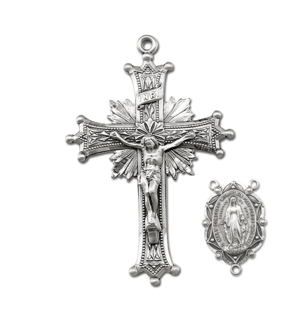 HMH Religious Sun Burst Sterling Silver Crucifix and Center Rosary Making Set